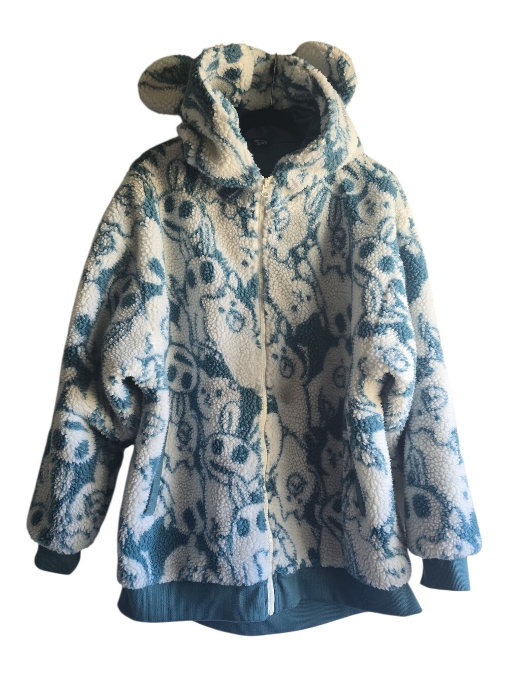 Scolar Super Fluffy Teddy Jacket in Blue & White With A Cute Bear Hoodie